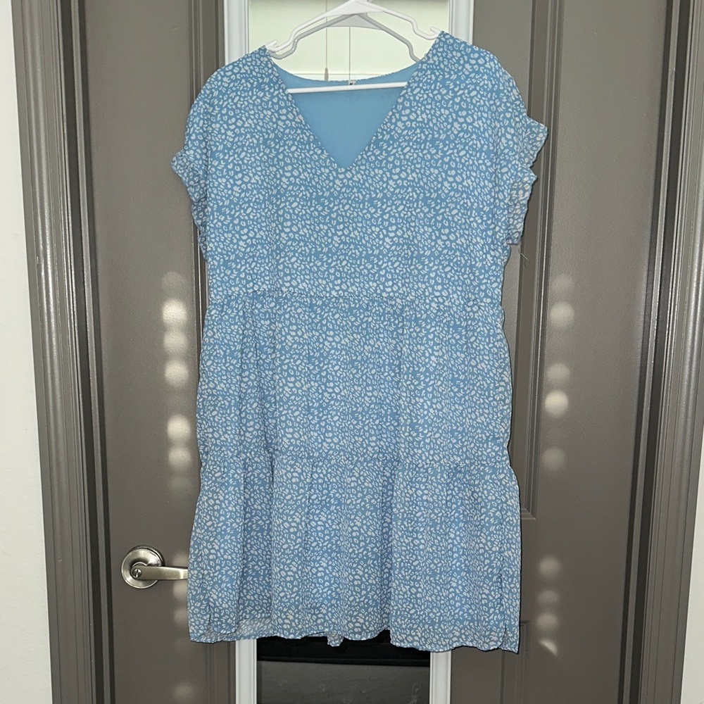 Blue Floral V-Neck Dress